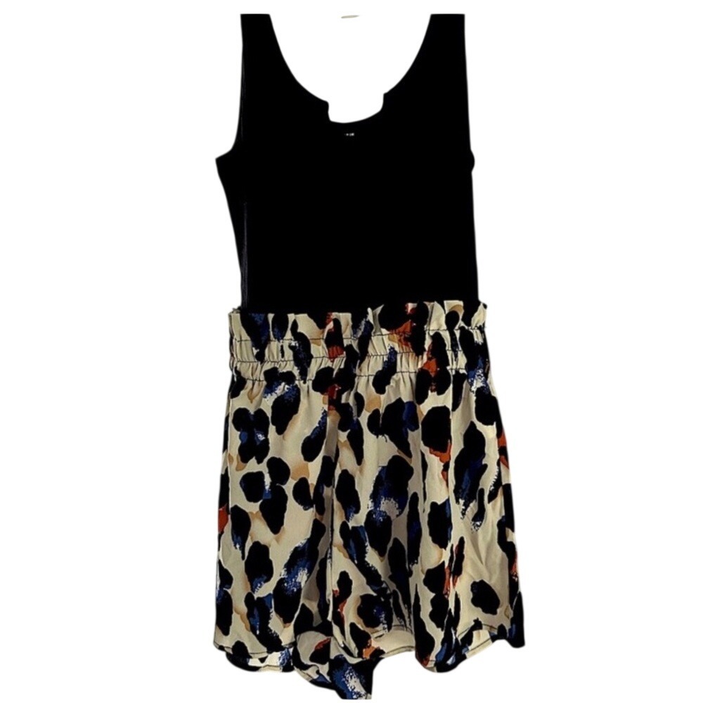 Shein Womens Sleeveless Romper Black Ribbed‎ Leopard Print Size 6 M